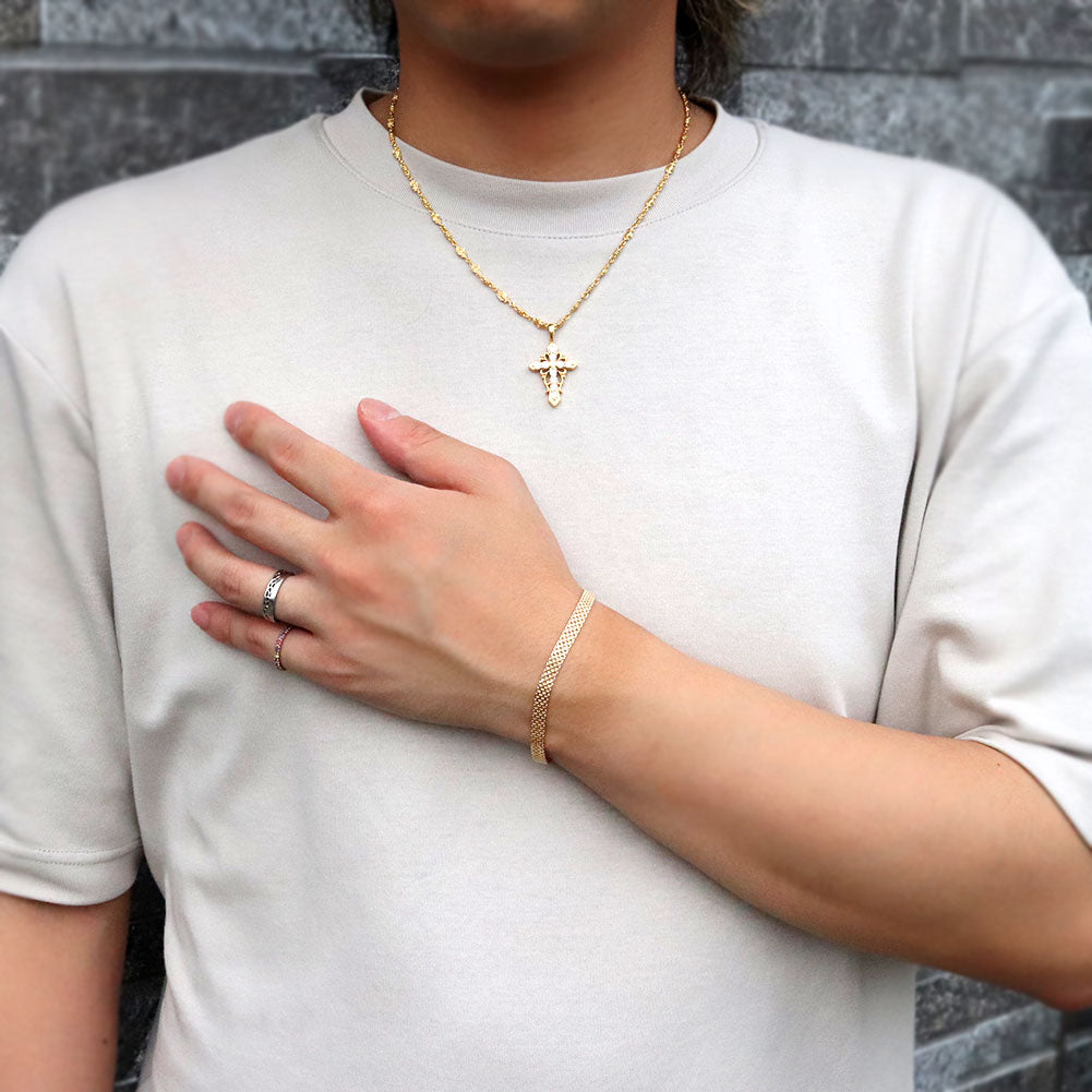 18金 ゴールド ブレスレット レディース 中空 太め ビスマルク 5列 K18YG アジャスター付き ブレス 上品 誕生日 記念日 ご褒美 ボーナス (品番 bismarck-h-040-18-k18-l)