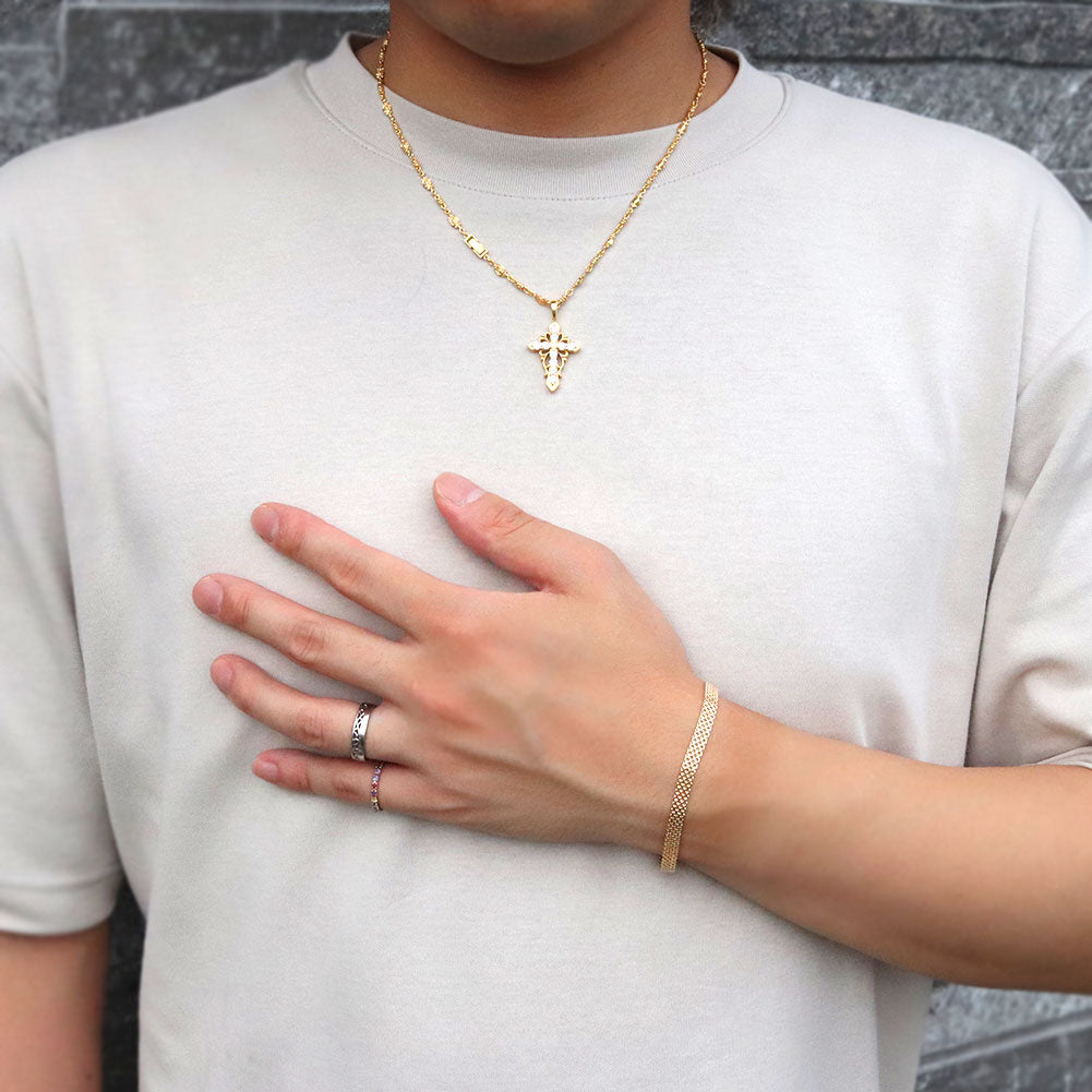 メンズ ブレスレット 18金 太め 中空 ビスマルク 5列 K18YG ゴールド チェーン アジャスター付き 2cm ブレス 男性 おしゃれ プレゼント (品番 bismarck-h-040-18-k18-m)