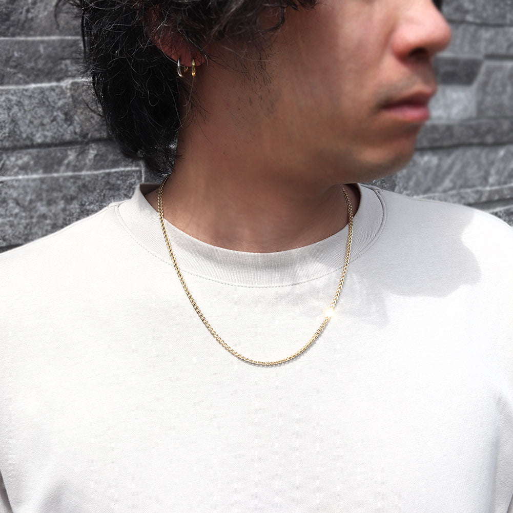 メンズ 18金 ネックレス 中空チェーン フォックステール K18YG メンズネックレス 中空 人気 K18 ゴールド 大人 ペア チェーンネックレス (品番 foxtail-h-06-k18-m)