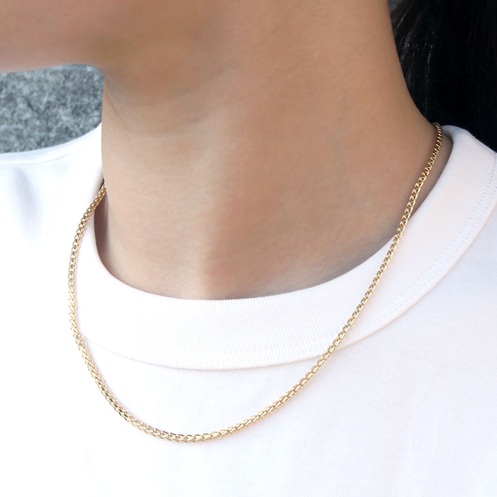 メンズ 18金 ネックレス 中空チェーン フォックステール K18YG メンズネックレス 中空 人気 K18 ゴールド 大人 ペア チェーンネックレス (品番 foxtail-h-06-k18-m)