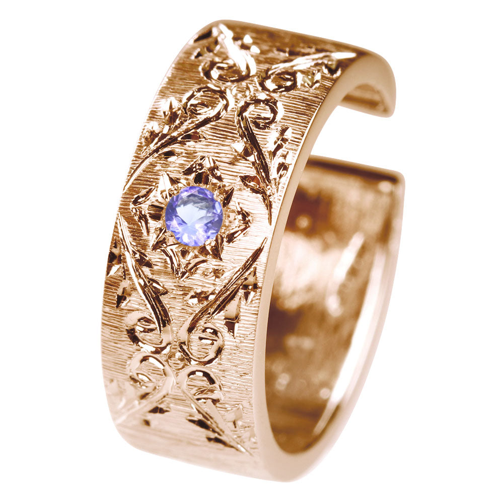 K18 フープ イヤーカフ 幅広 メンズ 片耳用 唐草 手彫り ワイド 太め pt900 18k 10k sv925 選べる 誕生石 天然石 彫り 彫金 (品番 me-0062-b-m)