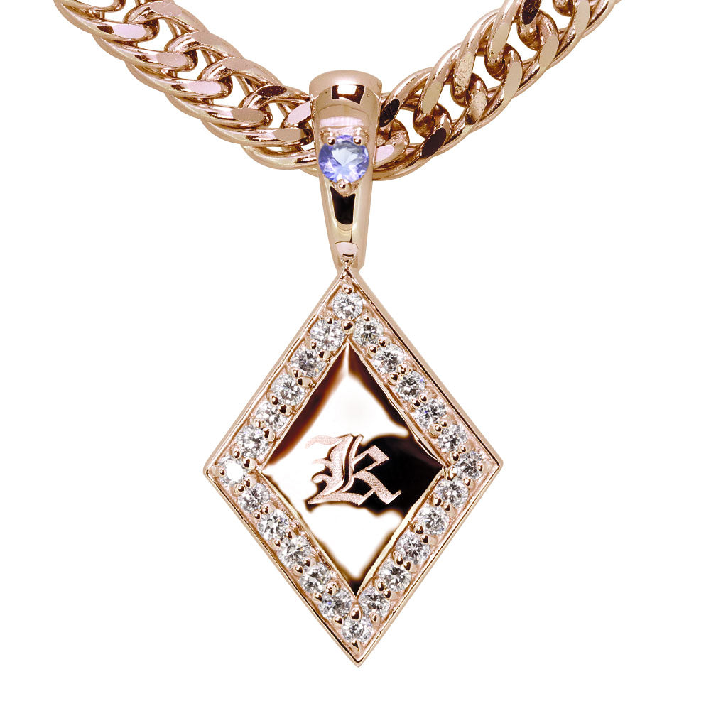 喜平 メンズ ネックレス イニシャル 金種 誕生石 選べる ひし形 プレート Pt900 K18 K10 SV925 存在感 特別感 天然石 ペンダント 父の日 ギフト (品番 mh-0343)