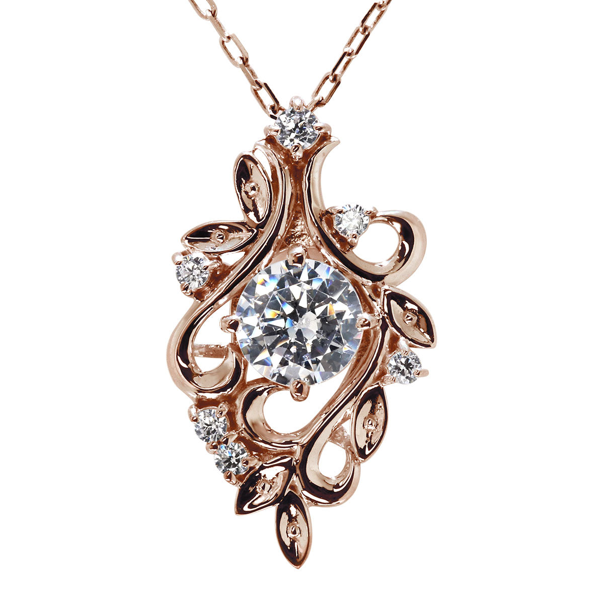 ダイヤモンド ネックレス レディース 鑑定書付き 0.5ct リーフ 18金 プラチナ 上質ダイヤモンド 天然石 唐草 華やか ラグジュアリー ジュエリー (品番 mh-0437-4-cgl)
