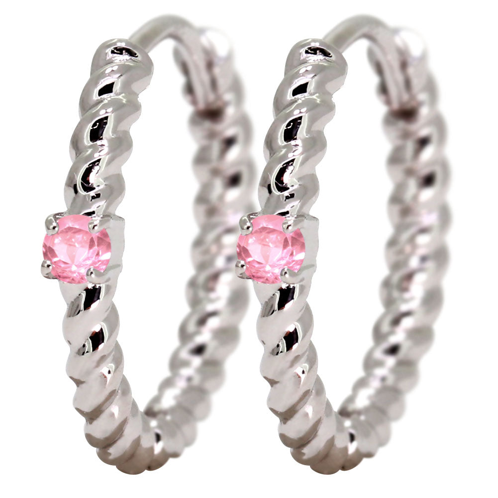 ピアス レディース フープピアス ロープ 縄 両耳セット 選べる誕生石 中折れ式 ツイスト ひねり 一粒 天然石 k10 k18 pt900 (品番 mp-0175-l)