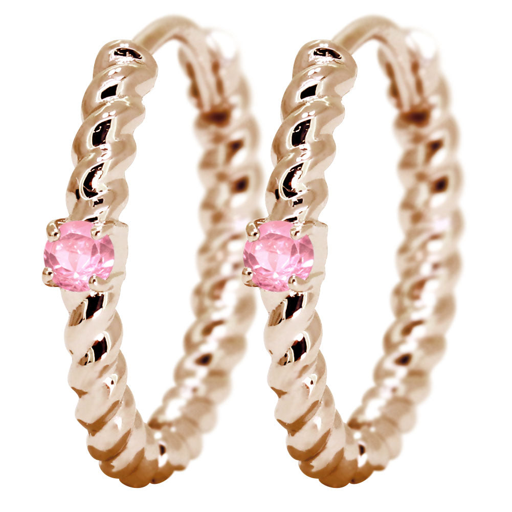 ピアス レディース フープピアス ロープ 縄 両耳セット 選べる誕生石 中折れ式 ツイスト ひねり 一粒 天然石 k10 k18 pt900 (品番 mp-0175-l)