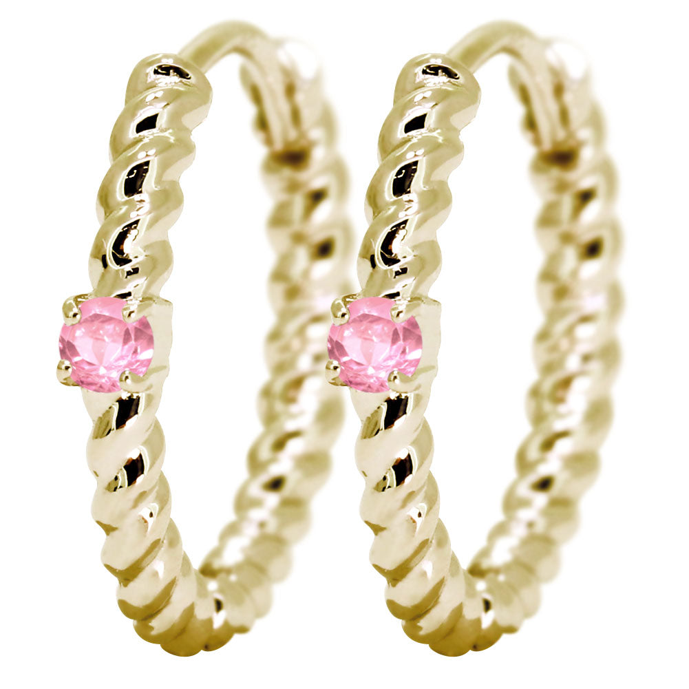 ピアス レディース フープピアス ロープ 縄 両耳セット 選べる誕生石 中折れ式 ツイスト ひねり 一粒 天然石 k10 k18 pt900 (品番 mp-0175-l)