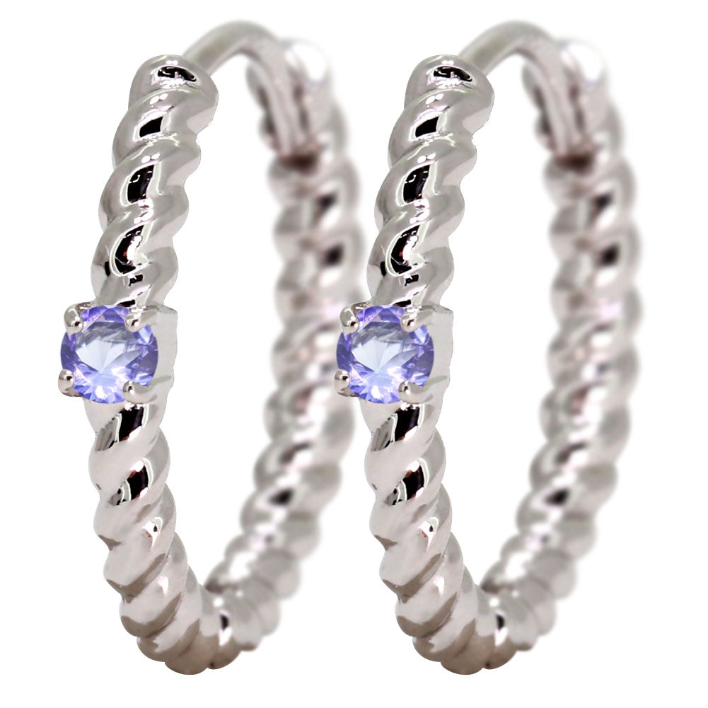 ピアス レディース フープピアス ロープ 縄 両耳セット 選べる誕生石 中折れ式 ツイスト ひねり 一粒 天然石 k10 k18 pt900 (品番 mp-0175-l)