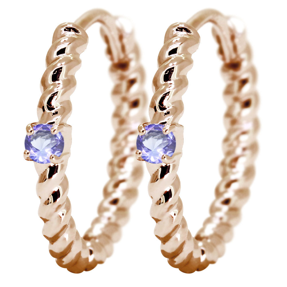 ピアス レディース フープピアス ロープ 縄 両耳セット 選べる誕生石 中折れ式 ツイスト ひねり 一粒 天然石 k10 k18 pt900 (品番 mp-0175-l)