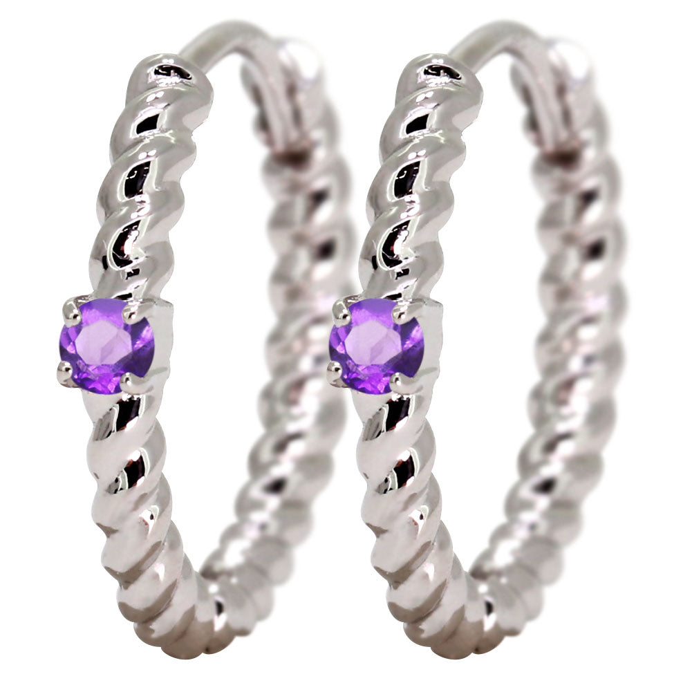 ピアス レディース フープピアス ロープ 縄 両耳セット 選べる誕生石 中折れ式 ツイスト ひねり 一粒 天然石 k10 k18 pt900 (品番 mp-0175-l)