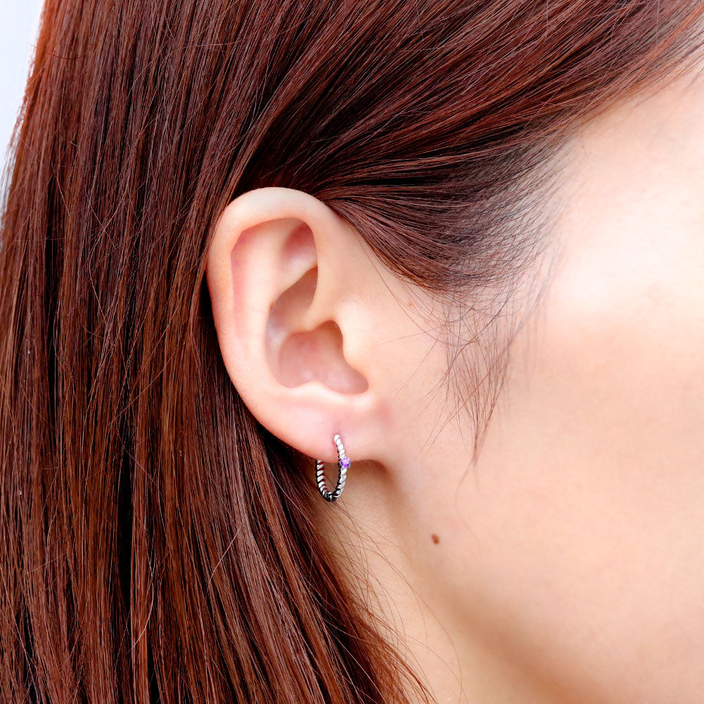 ピアス レディース フープピアス ロープ 縄 両耳セット 選べる誕生石 中折れ式 ツイスト ひねり 一粒 天然石 k10 k18 pt900 (品番 mp-0175-l)