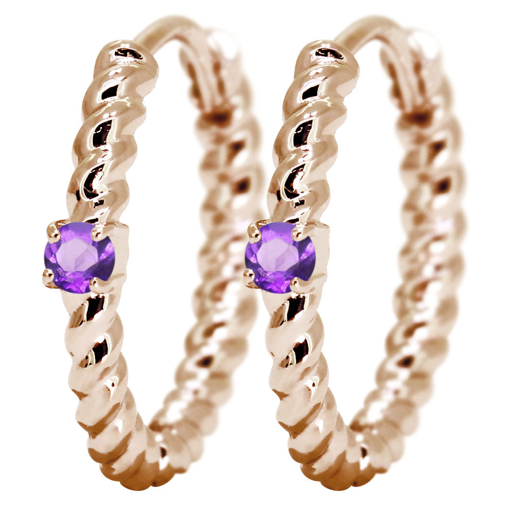 ピアス レディース フープピアス ロープ 縄 両耳セット 選べる誕生石 中折れ式 ツイスト ひねり 一粒 天然石 k10 k18 pt900 (品番 mp-0175-l)