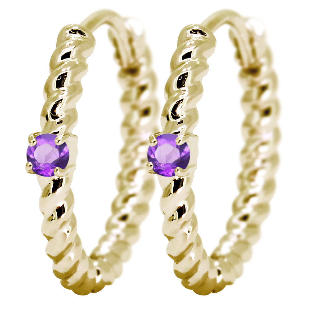 ピアス レディース フープピアス ロープ 縄 両耳セット 選べる誕生石 中折れ式 ツイスト ひねり 一粒 天然石 k10 k18 pt900 (品番 mp-0175-l)