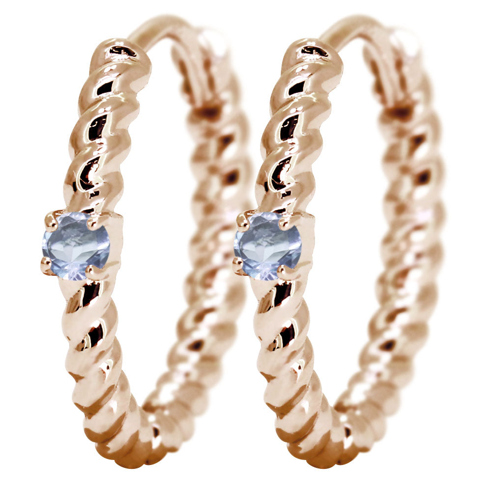 ピアス レディース フープピアス ロープ 縄 両耳セット 選べる誕生石 中折れ式 ツイスト ひねり 一粒 天然石 k10 k18 pt900 (品番 mp-0175-l)