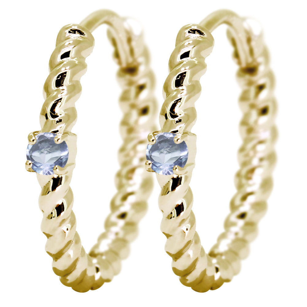 ピアス レディース フープピアス ロープ 縄 両耳セット 選べる誕生石 中折れ式 ツイスト ひねり 一粒 天然石 k10 k18 pt900 (品番 mp-0175-l)