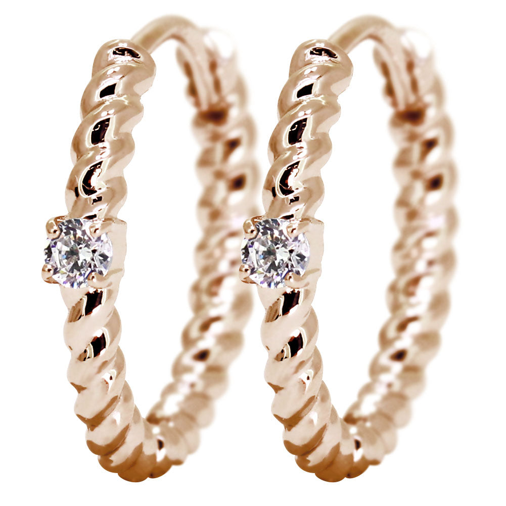 ピアス レディース フープピアス ロープ 縄 両耳セット 選べる誕生石 中折れ式 ツイスト ひねり 一粒 天然石 k10 k18 pt900 (品番 mp-0175-l)