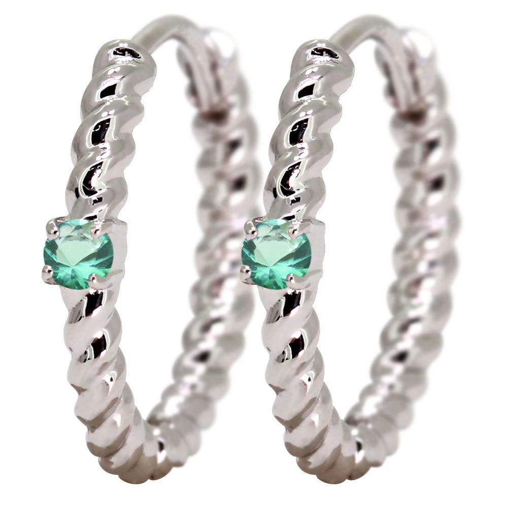 ピアス レディース フープピアス ロープ 縄 両耳セット 選べる誕生石 中折れ式 ツイスト ひねり 一粒 天然石 k10 k18 pt900 (品番 mp-0175-l)