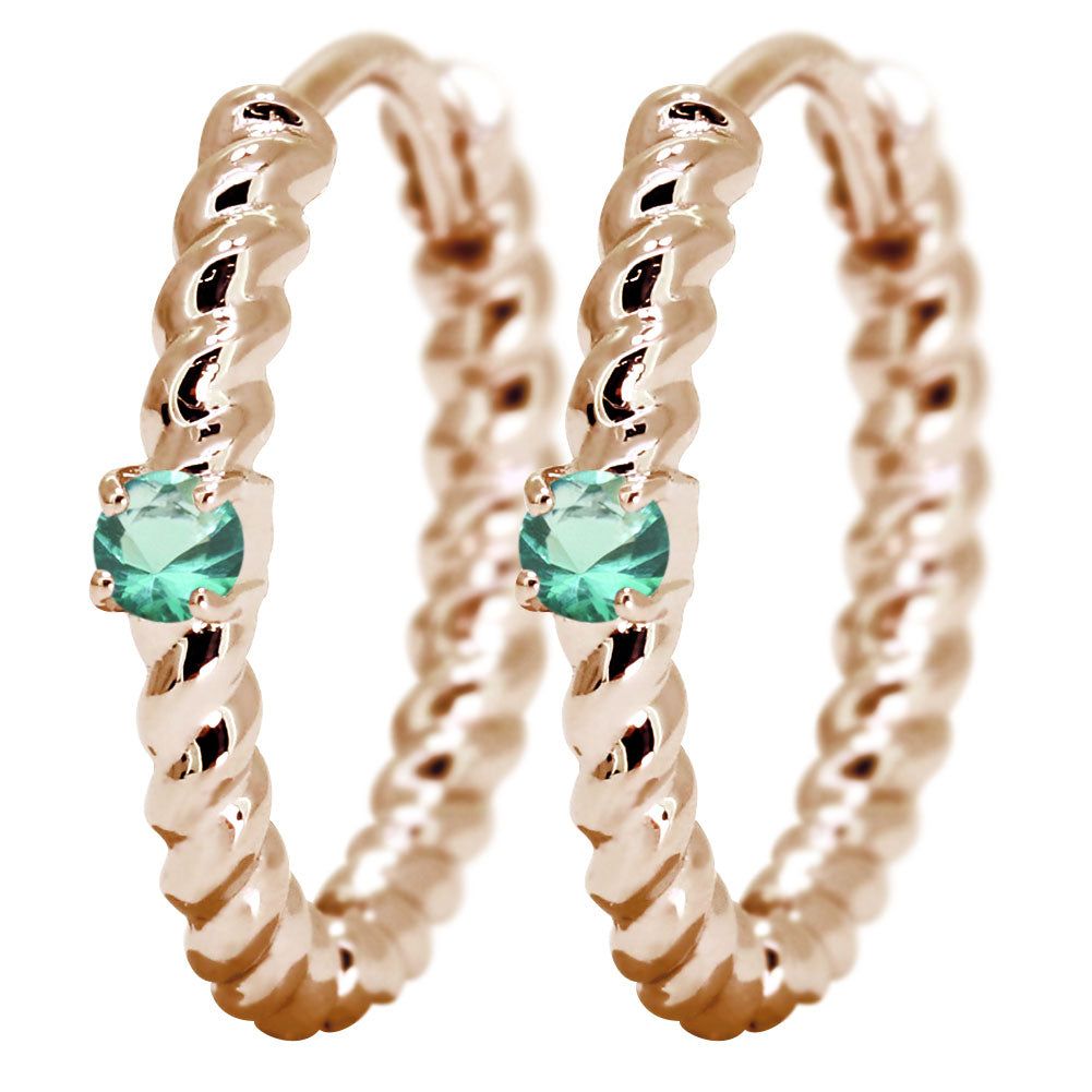 ピアス レディース フープピアス ロープ 縄 両耳セット 選べる誕生石 中折れ式 ツイスト ひねり 一粒 天然石 k10 k18 pt900 (品番 mp-0175-l)