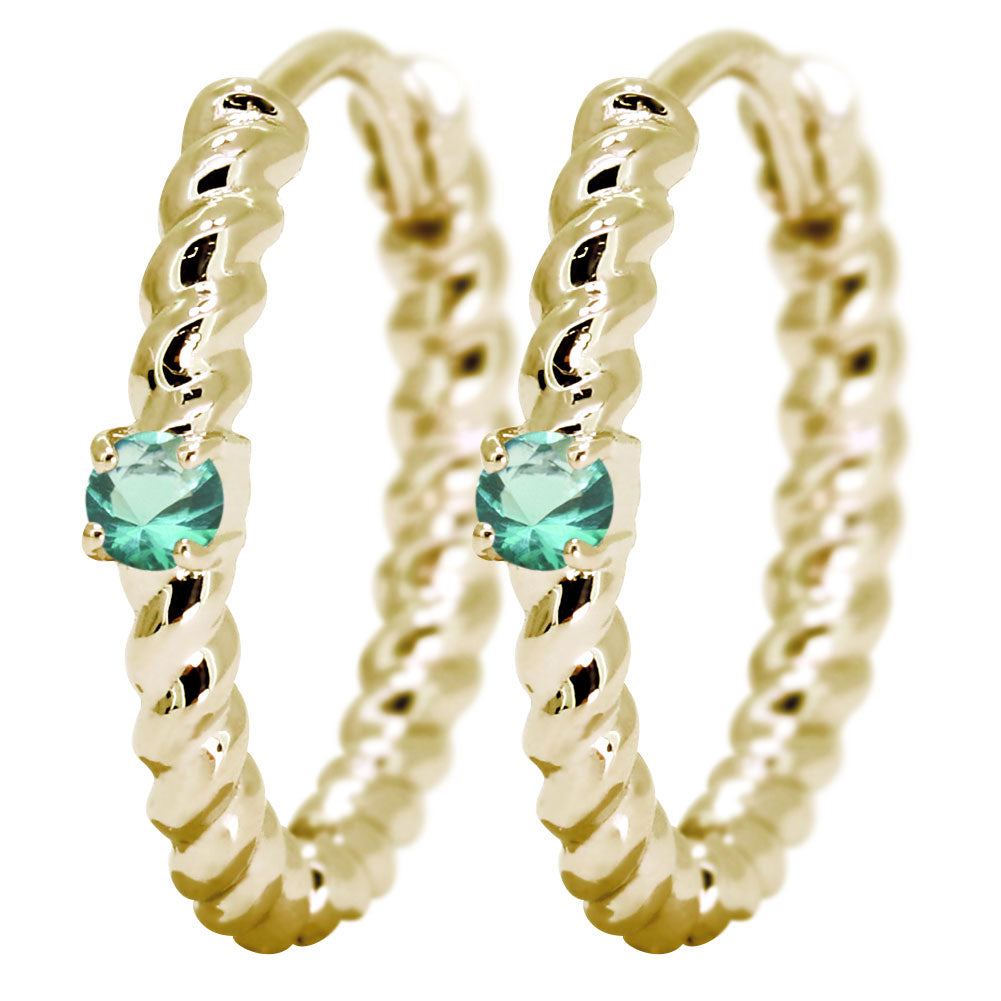 ピアス レディース フープピアス ロープ 縄 両耳セット 選べる誕生石 中折れ式 ツイスト ひねり 一粒 天然石 k10 k18 pt900 (品番 mp-0175-l)