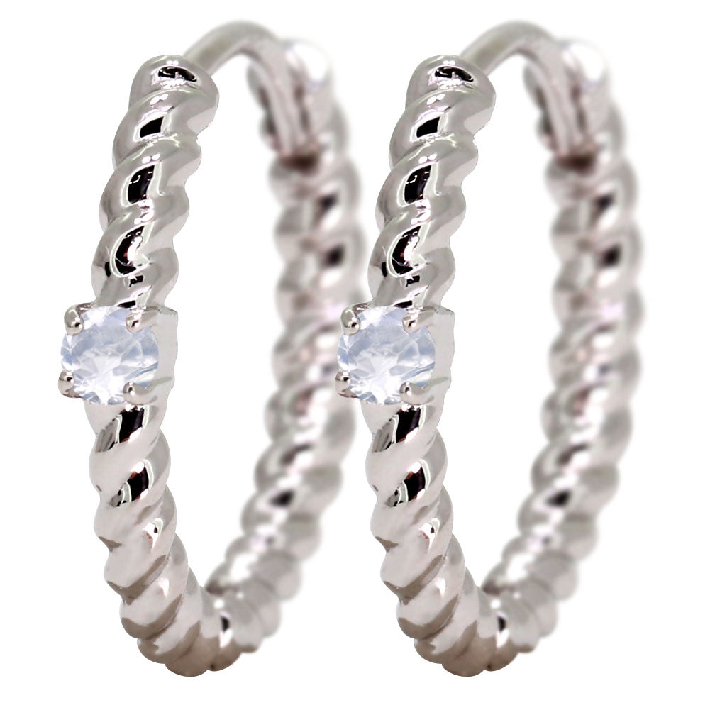 ピアス レディース フープピアス ロープ 縄 両耳セット 選べる誕生石 中折れ式 ツイスト ひねり 一粒 天然石 k10 k18 pt900 (品番 mp-0175-l)