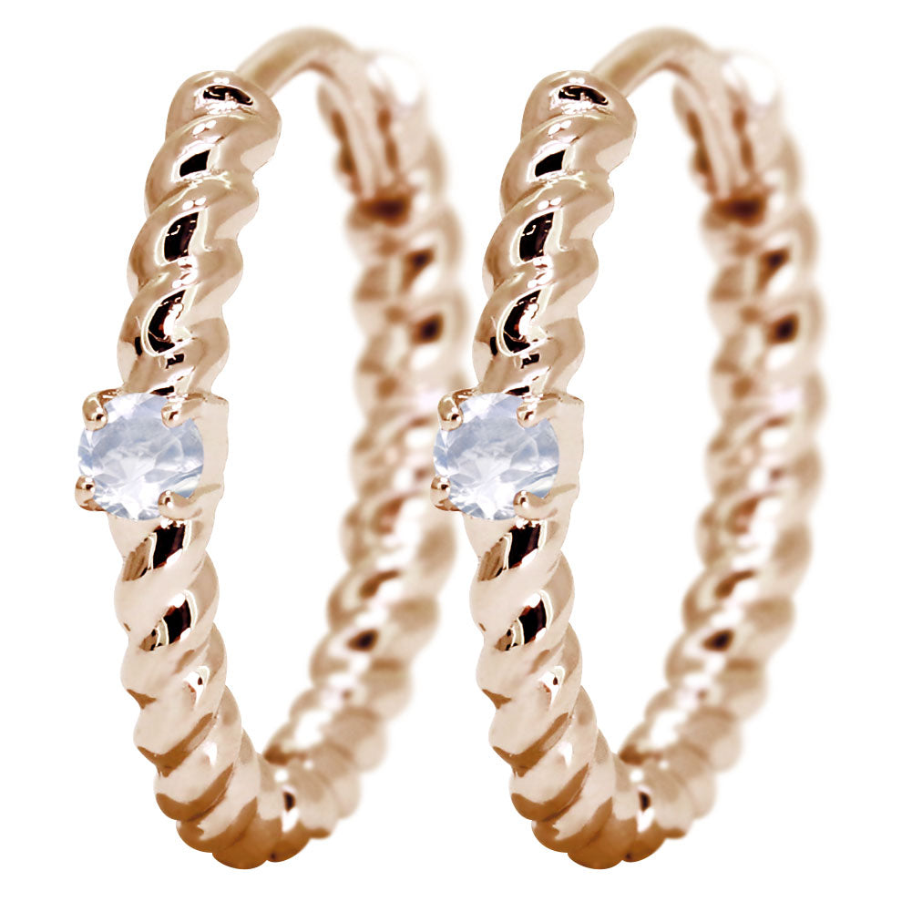 ピアス レディース フープピアス ロープ 縄 両耳セット 選べる誕生石 中折れ式 ツイスト ひねり 一粒 天然石 k10 k18 pt900 (品番 mp-0175-l)