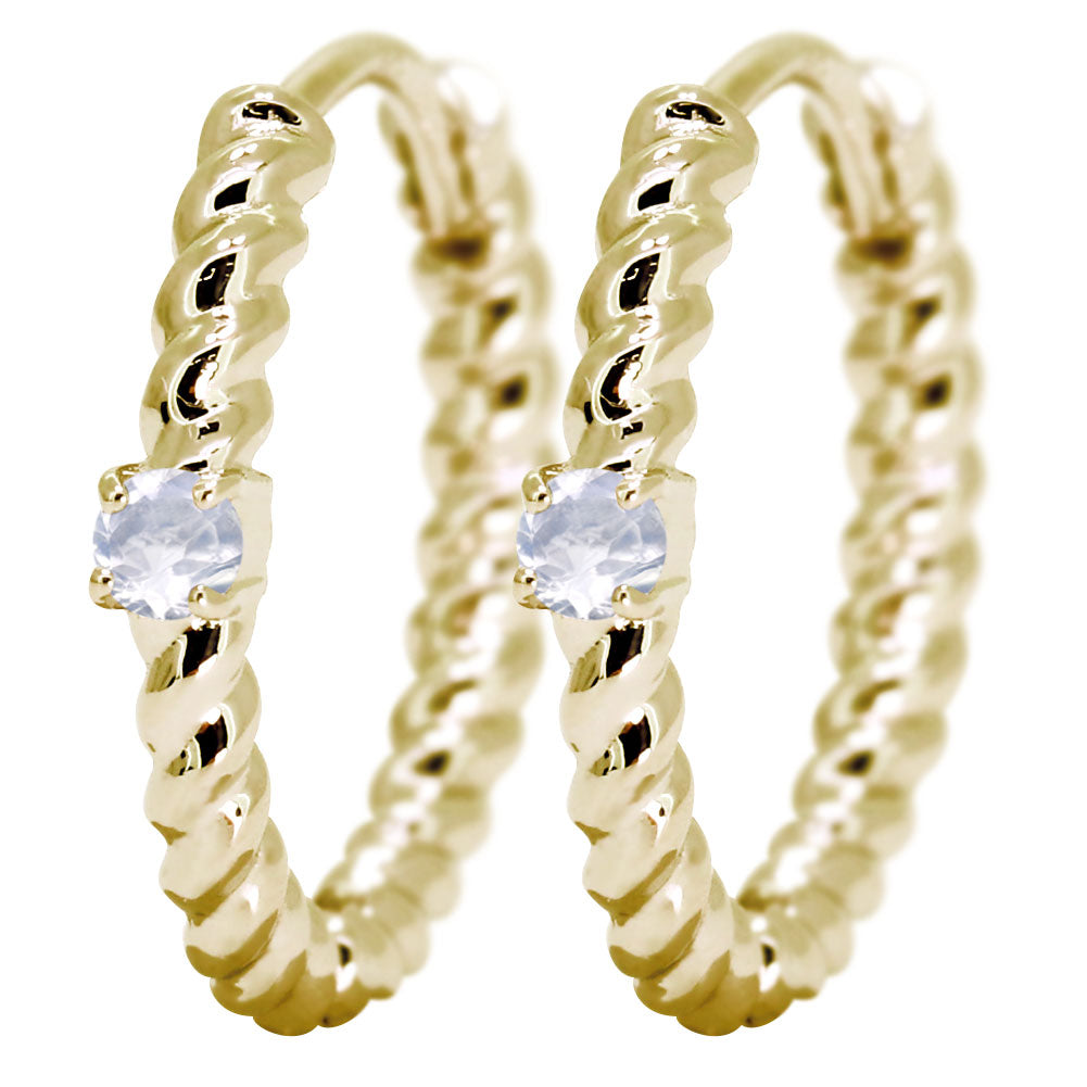 ピアス レディース フープピアス ロープ 縄 両耳セット 選べる誕生石 中折れ式 ツイスト ひねり 一粒 天然石 k10 k18 pt900 (品番 mp-0175-l)