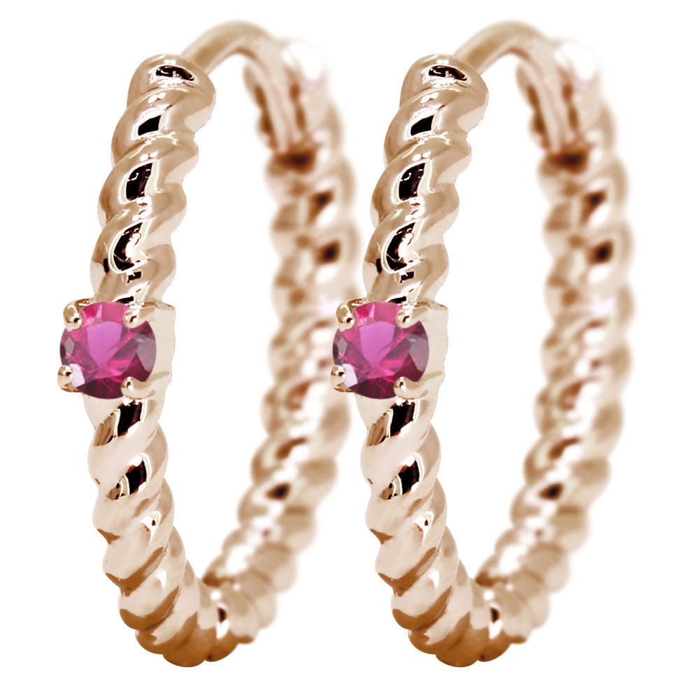 ピアス レディース フープピアス ロープ 縄 両耳セット 選べる誕生石 中折れ式 ツイスト ひねり 一粒 天然石 k10 k18 pt900 (品番 mp-0175-l)