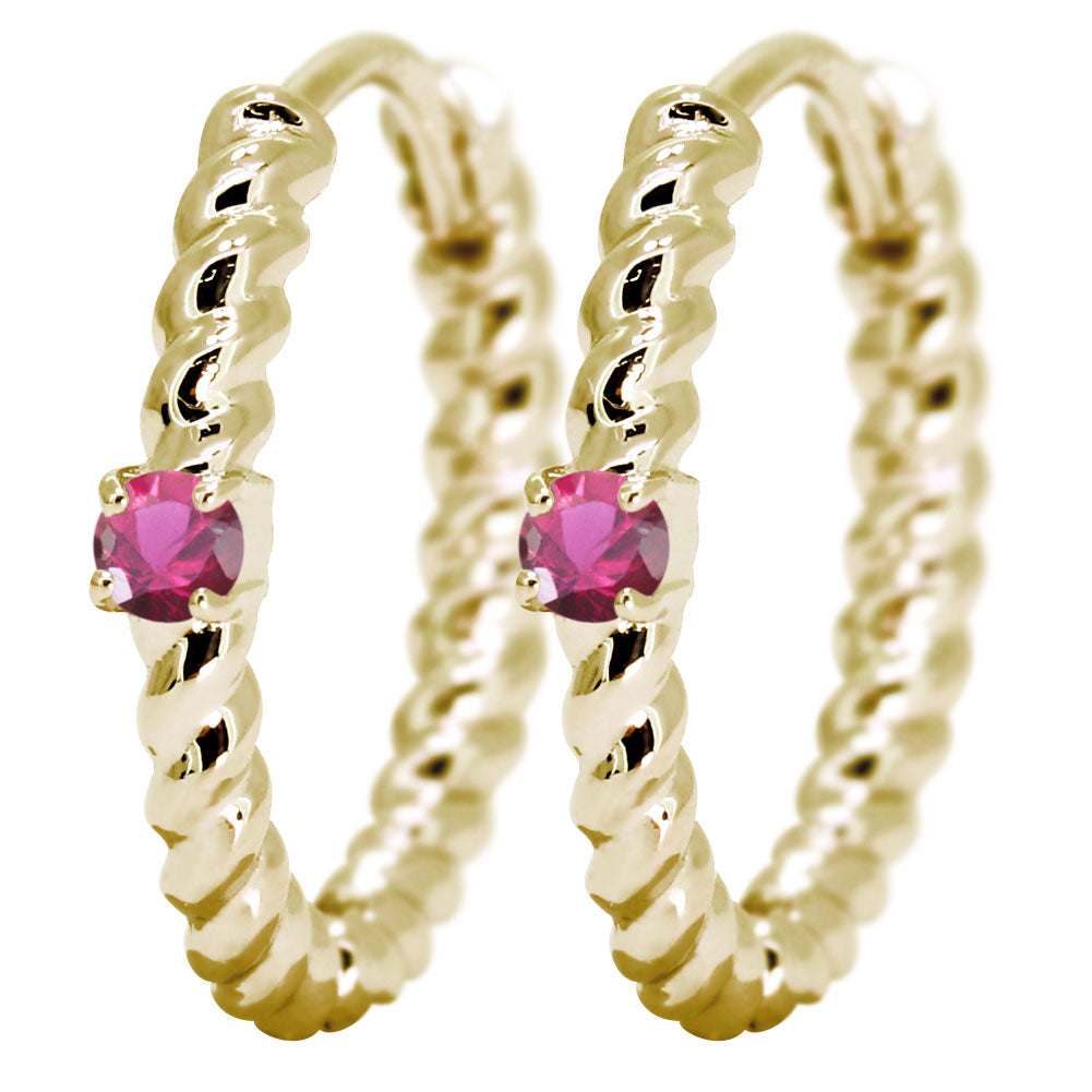 ピアス レディース フープピアス ロープ 縄 両耳セット 選べる誕生石 中折れ式 ツイスト ひねり 一粒 天然石 k10 k18 pt900 (品番 mp-0175-l)