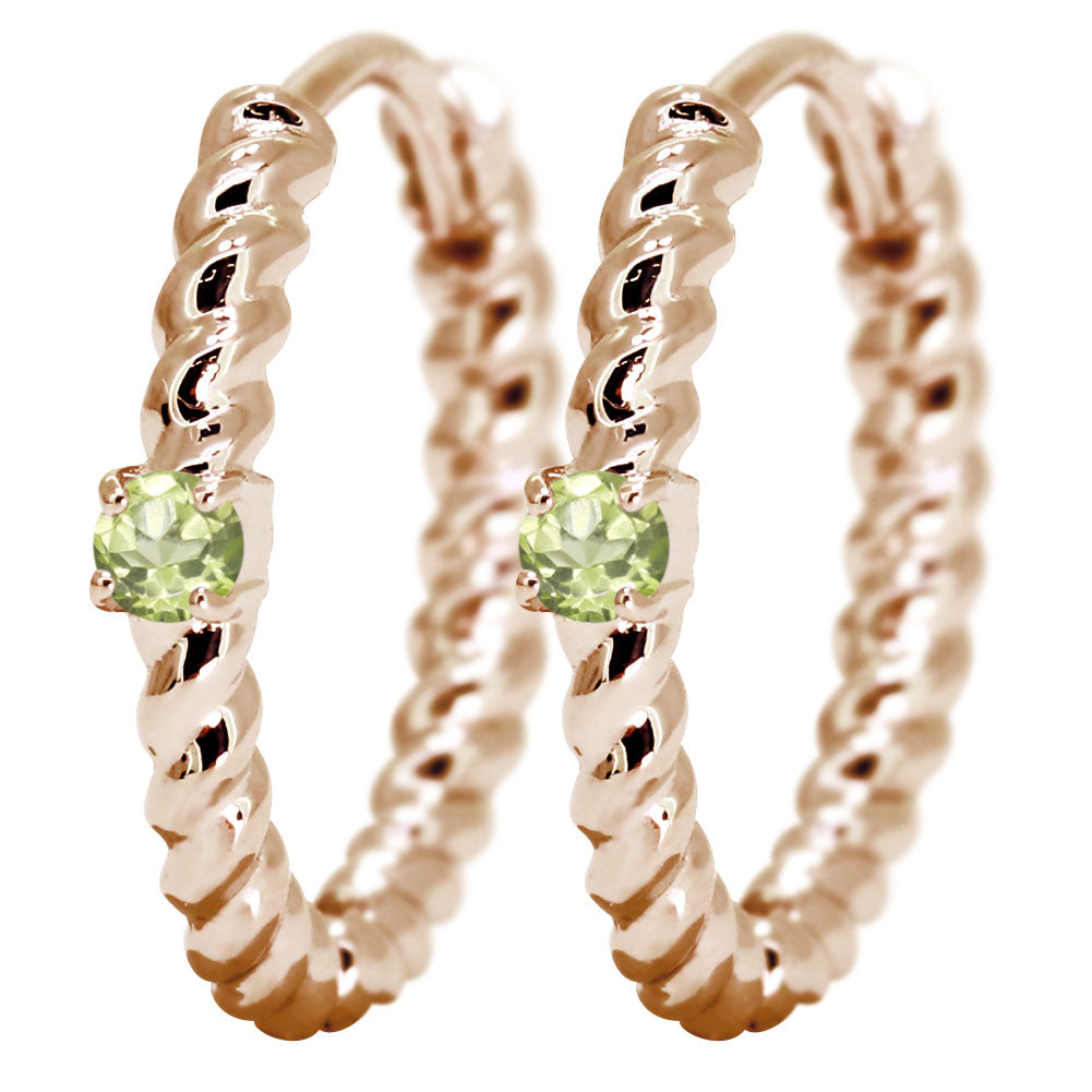 ピアス レディース フープピアス ロープ 縄 両耳セット 選べる誕生石 中折れ式 ツイスト ひねり 一粒 天然石 k10 k18 pt900 (品番 mp-0175-l)