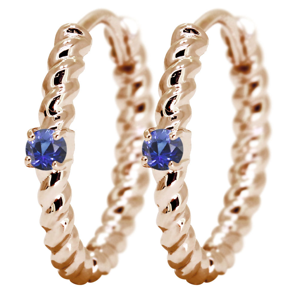 ピアス レディース フープピアス ロープ 縄 両耳セット 選べる誕生石 中折れ式 ツイスト ひねり 一粒 天然石 k10 k18 pt900 (品番 mp-0175-l)