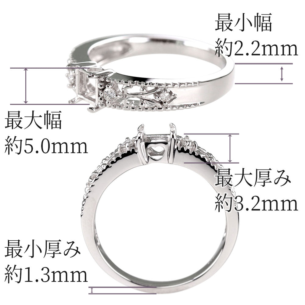 リング枠 4mm 指輪 セミオーダー 空枠 スクエア 18金 プラチナ 10金 レディースリング 4ミリ 枠 リフォーム アンティーク 女性 大人 (品番 mpr-0001-kw)
