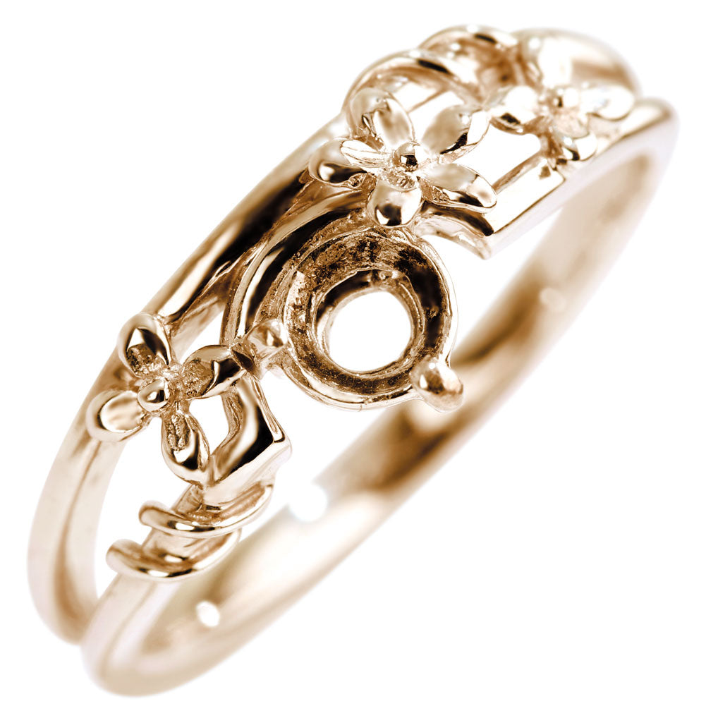 フラワー リング枠 セミオーダー 指輪 4mm 空枠 リング 花 k10 k18 pt900 sv925 レディース 小花 ダブルライン 2連 大人 女性 かわいい (品番 mpr-0015-kw)