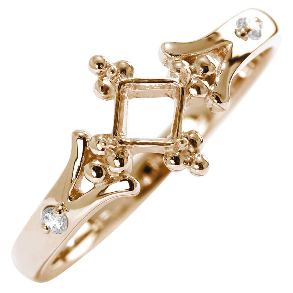 セミオーダー カスタムルース 指輪 空枠 プリンセス リング 簡単 Pt900 K18 K10 sv925 かわいい スクエア 3.5mm リング 王冠 人魚姫 アンティーク (品番 mpr-0031-kw)