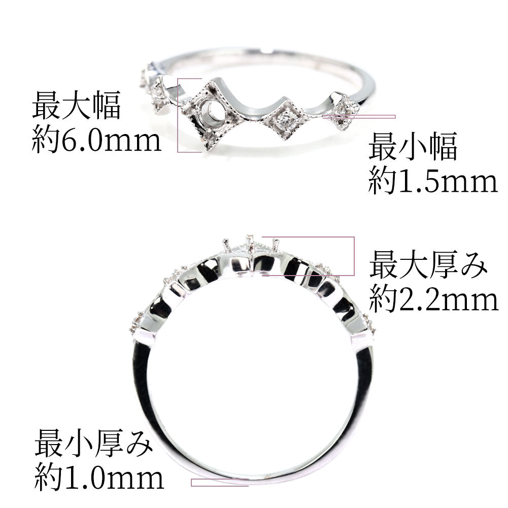 K18 リング空枠 レディース 3mm 枠 指輪 ひし形 ミル打ち セミオーダー Pt900 K10 sv925 スクエア 女性 モダン 重ね付け プレゼント (品番 mpr-0035-kw)