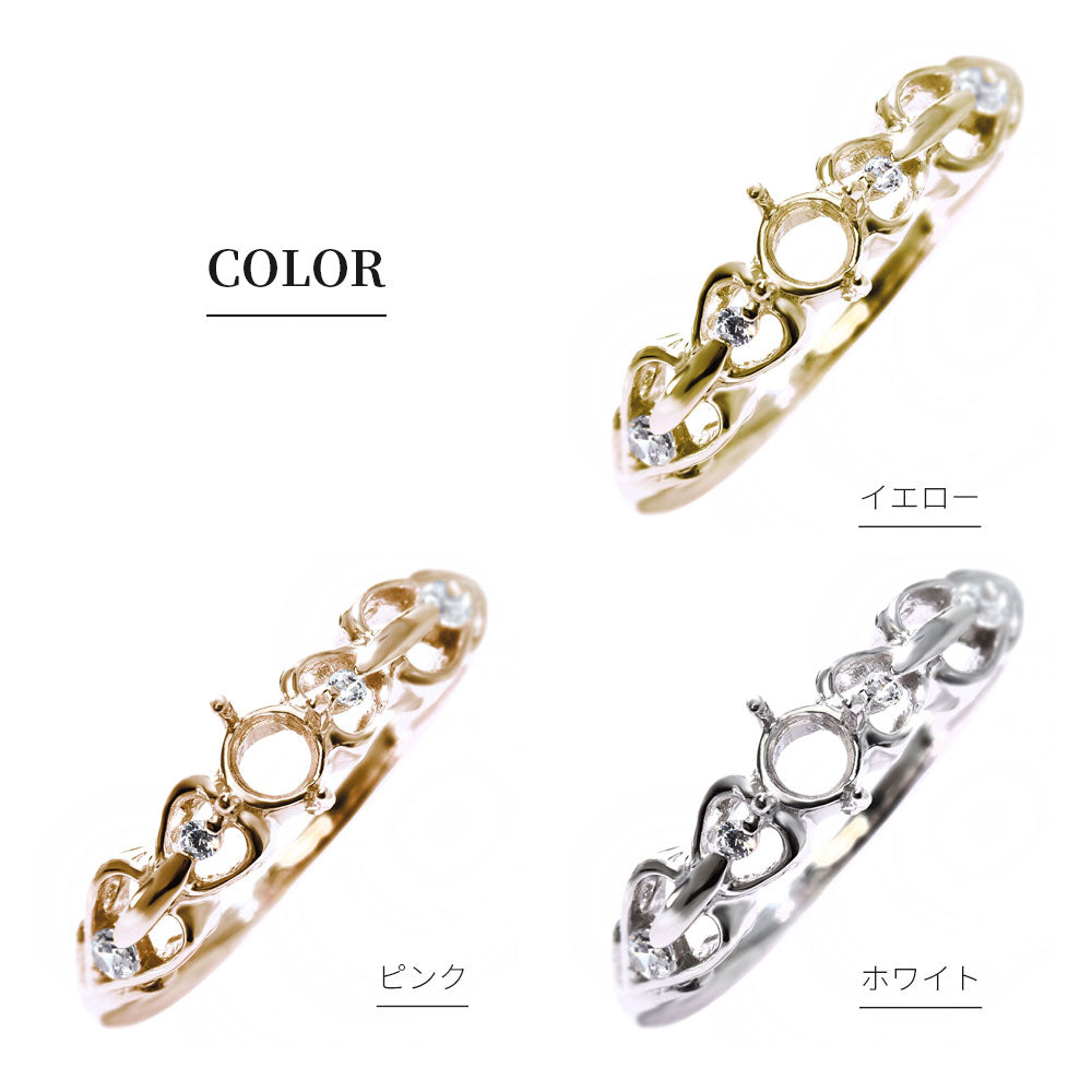 ハート リング 指輪 可愛い レディース セミオーダー 3.5mm 空枠 K10 K18 Pt900 SV925 キュート 女性 大人かわいい 普段使い 自分用 ご褒美 (品番 mpr-0063-kw)