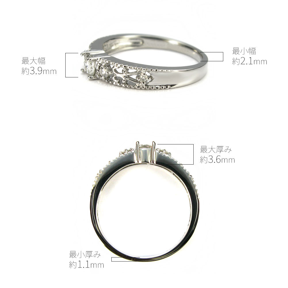 K18 ミル打ち アンティーク調 リング 空枠 3.5mm 唐草 k10 k18 pt sv レディース 指輪 ミルグレイン セミオーダー 気品 女性 特別 ご褒美 (品番 mpr-0064-kw)