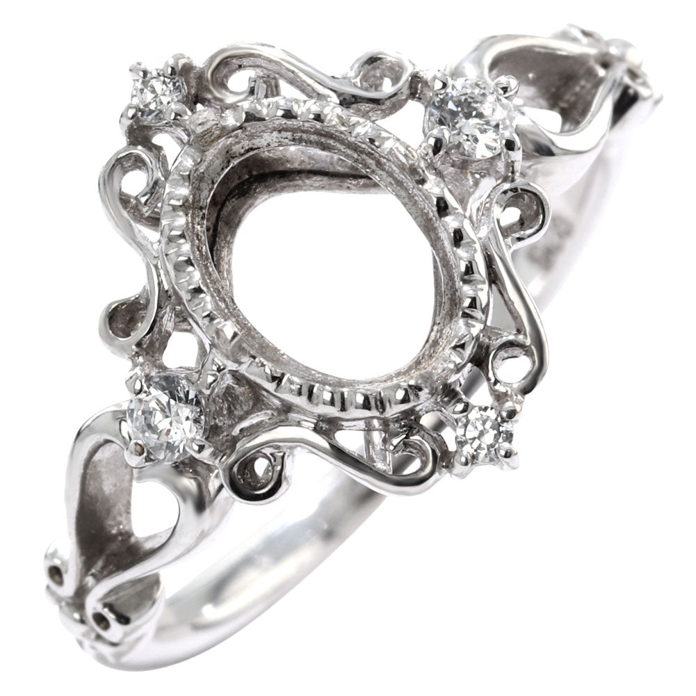 アンティーク 指輪 オーバル リング レディース 空枠 セミオーダー 5×7mm 大粒 Pt900 sv925 18k 10k ダイヤモンド ゴージャス (品番 mpr-0229-kw)