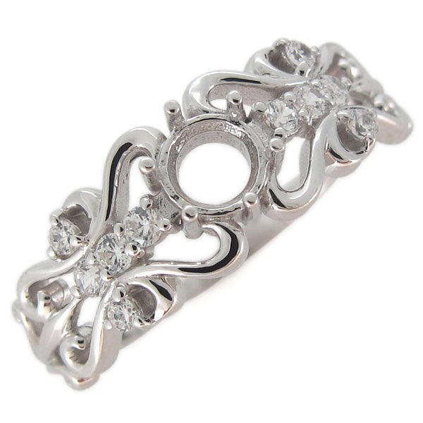 百合の紋章 リング枠 レディース 空枠 4mm 指輪 プラチナ 18金 10金 ハート 唐草 セミオーダー ダイヤモンド 百合 アンティーク調 (品番 mr-0227-kw)