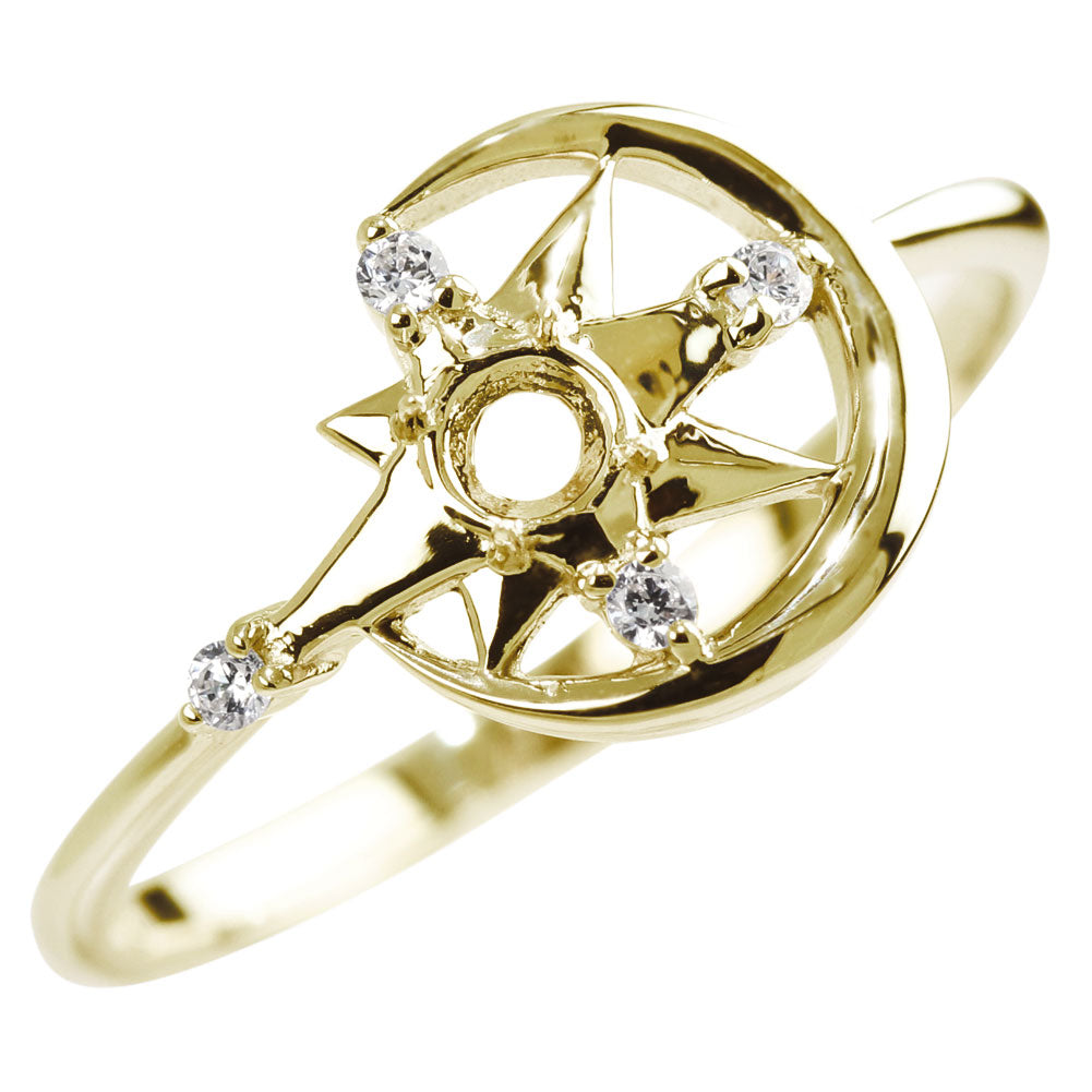 星 月 リング 空枠 指輪 セミオーダー リング枠 3mm レディース スターリング 三日月 ダイヤモンド k10 k18 pt900 sv925 可愛い 女性 (品番 mr-0241-kw)