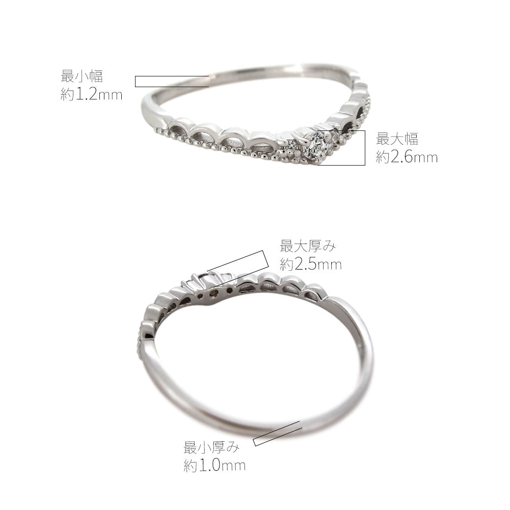 レディース 指輪 細め レース ピンキーリング セミオーダー リング枠 2mm 華奢 V字 おしゃれ ふんわり 上品 sv925 k10 k18 pt900 重ね付け ご褒美 普段使い(品番 mr-0327-kw)