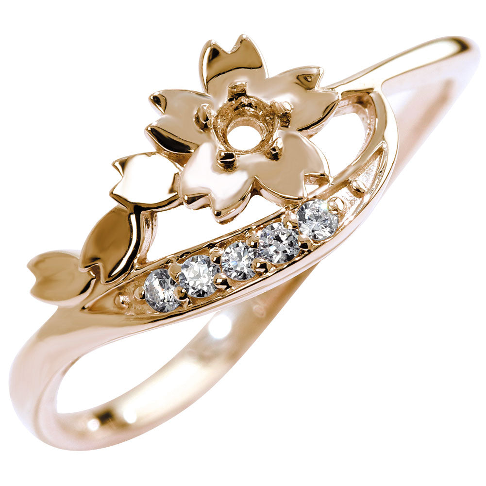 指輪 レディース リング 桜 サクラ 10金 18金 プラチナ シルバー セミオーダー リング枠 2mm 花 さくら 女性 彼女 大人 プレゼント 母の日 誕生日 (品番 mr-0339-kw)