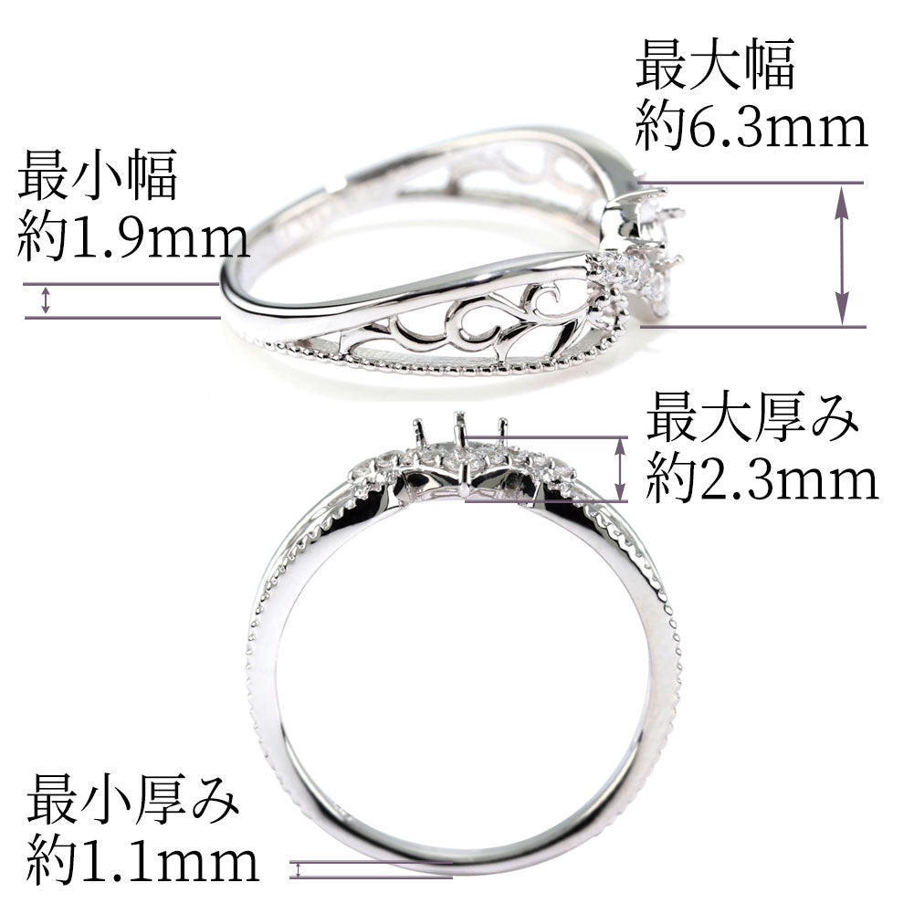 リング枠 指輪 3mm 空枠 ダイヤモンド V字 パヴェ ティアラ 唐草 プラチナ 18金 10金 シルバー ミル打ち 綺麗 レディース セミオーダー リメイク (品番 mr-0437-kw)