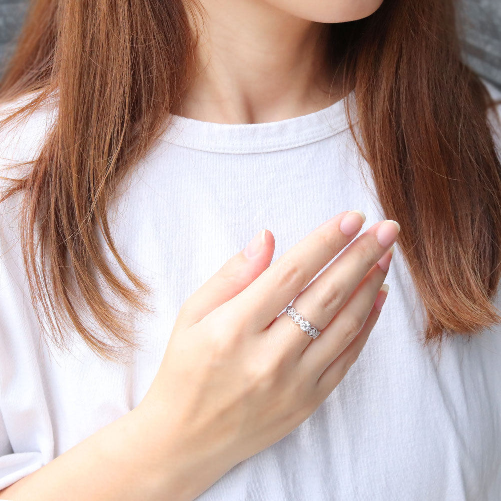 レディース リング空枠 ミル打ち レース フラワー かわいい 指輪 セミオーダー 4mm k10 k18 pt sv 花 綺麗 女性 おすすめ プレゼント (品番 mr-0442-kw)