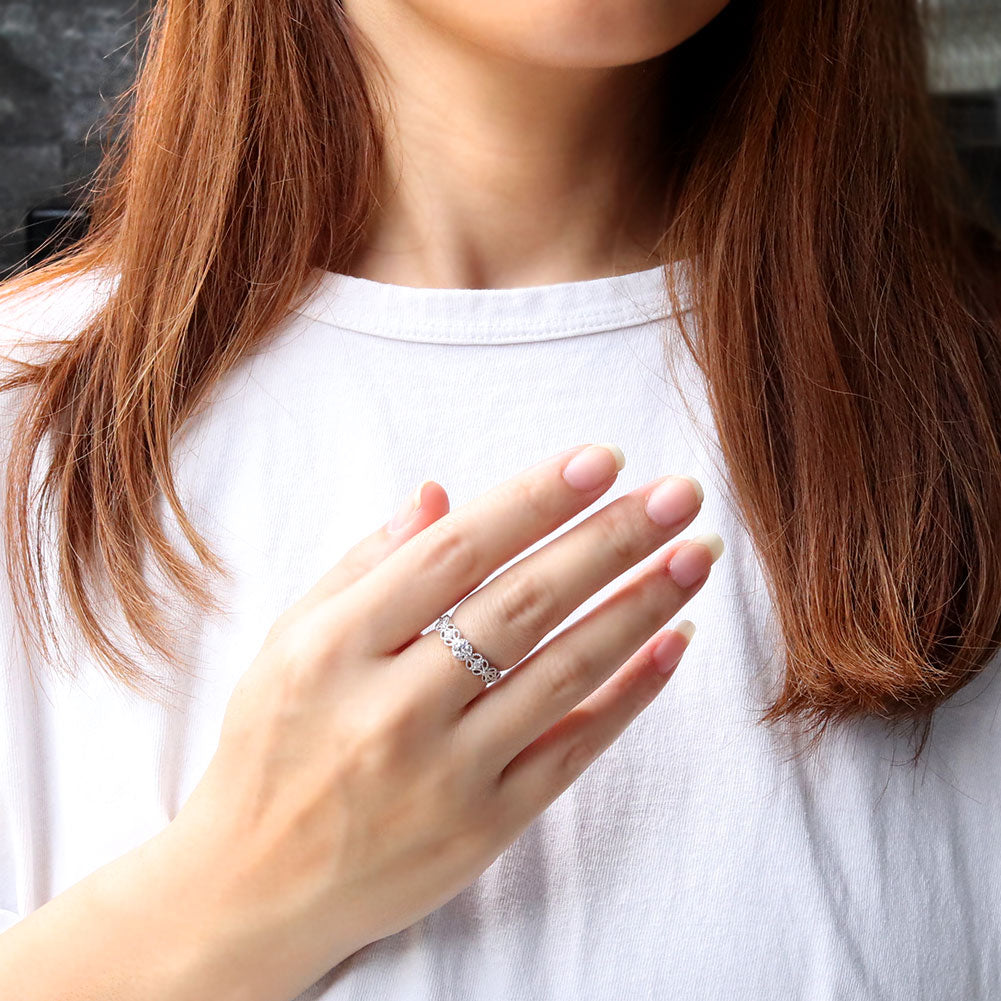 レディース リング空枠 ミル打ち レース フラワー かわいい 指輪 セミオーダー 4mm k10 k18 pt sv 花 綺麗 女性 おすすめ プレゼント (品番 mr-0442-kw)