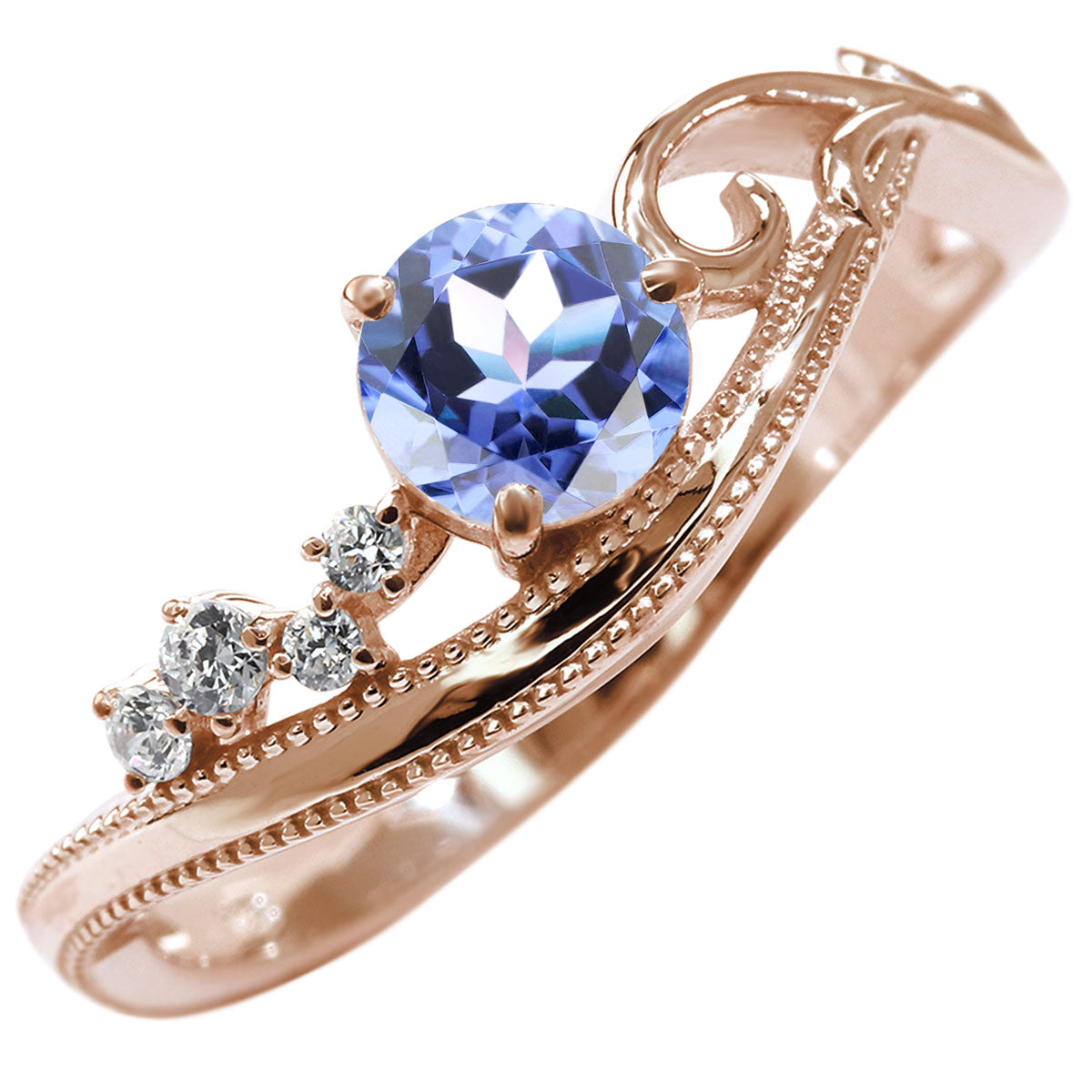 レディース リング ウェーブデザイン 指輪 唐草 選べる誕生石 5mm カラー 金種 シルバー 10金 18金 プラチナ 曲線 ミルグレイン 女子会 パーティー (品番 mr-0464)