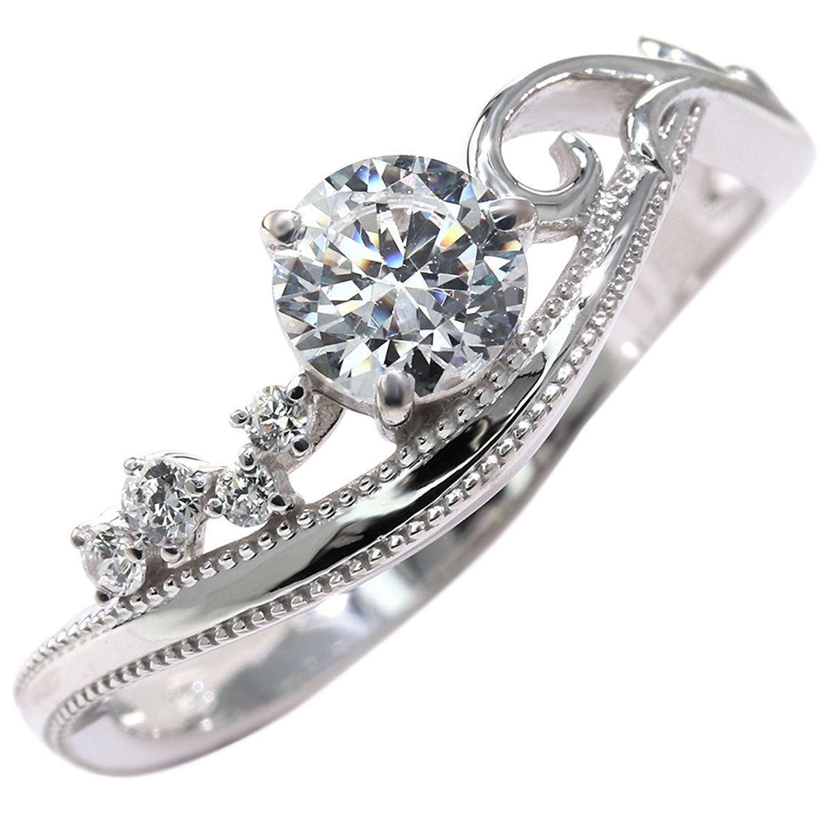 プラチナ ダイヤモンド リング 婚約指輪 鑑定書付き 0.5ct 指輪 K18 Pt900 ウェーブ 曲線 透かし アラベスク ミルグレイン 結婚記念日 高品質 贈り物 (品番 mr-0464-4-cgl-2)