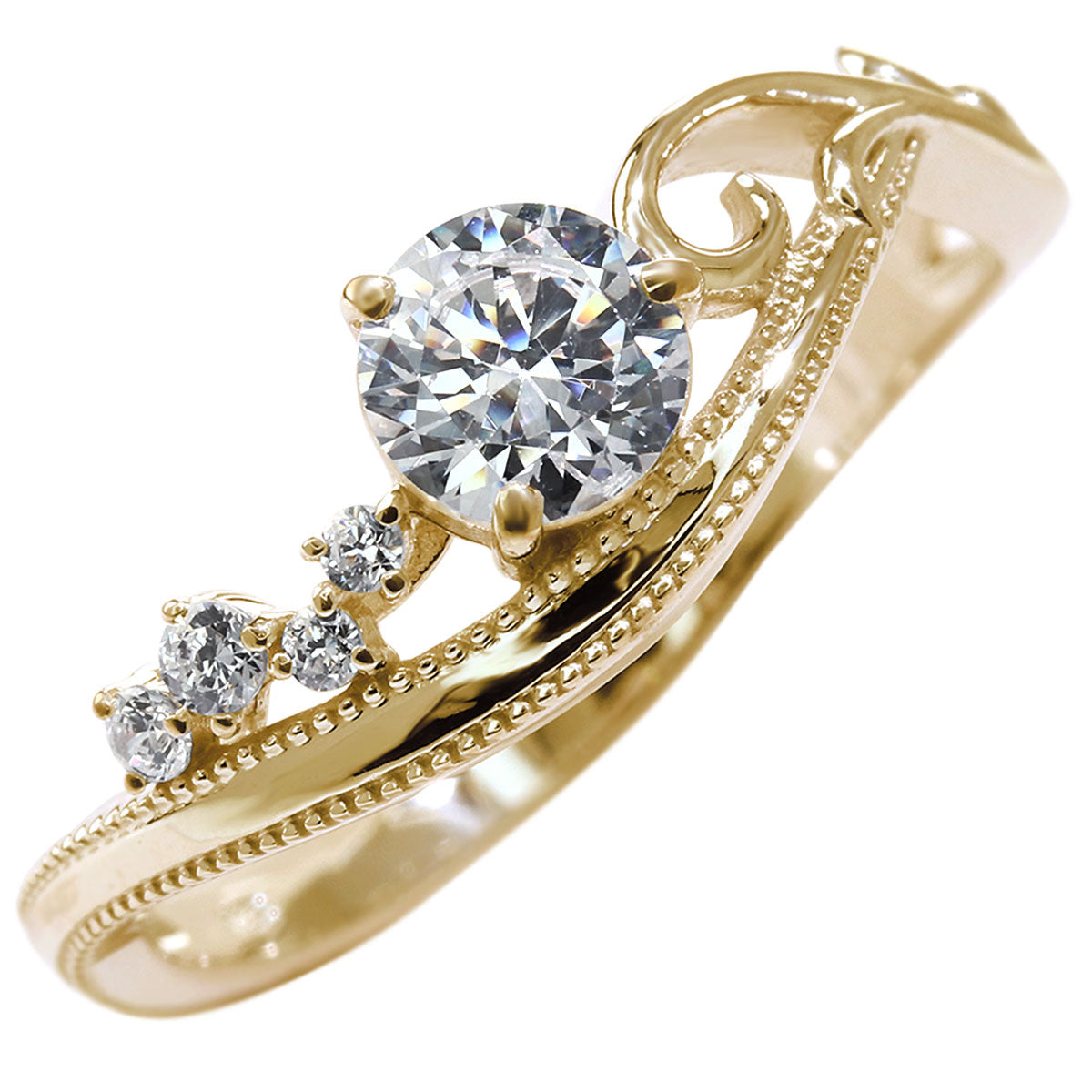 プラチナ ダイヤモンド リング 婚約指輪 鑑定書付き 0.5ct 指輪 K18 Pt900 ウェーブ 曲線 透かし アラベスク ミルグレイン 結婚記念日 高品質 贈り物 (品番 mr-0464-4-cgl-2)