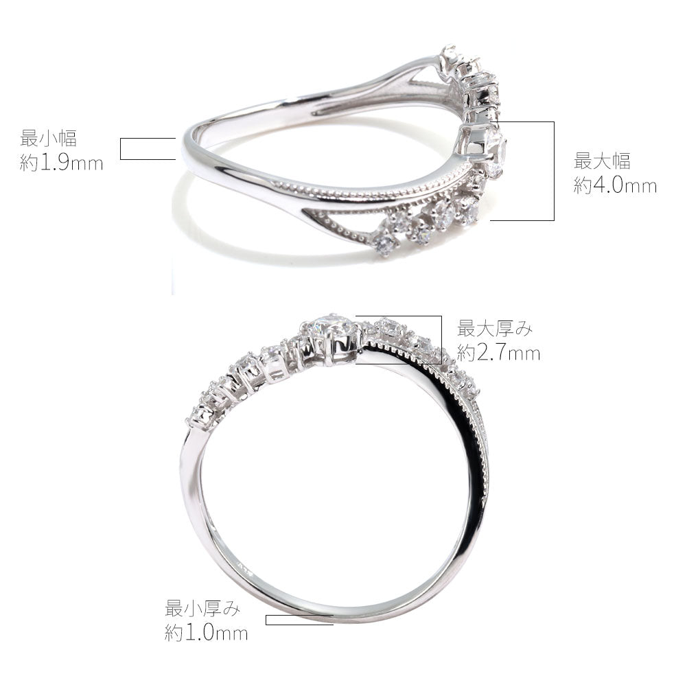 星モチーフ リング枠 K18 セミオーダー 指輪 ミル打ち レディース 星 Pt900 K10 SV925 空枠 3mm ウェーブ 星空 流れ星 ロマンティック ミルグレイン (品番 mr-0474-kw)