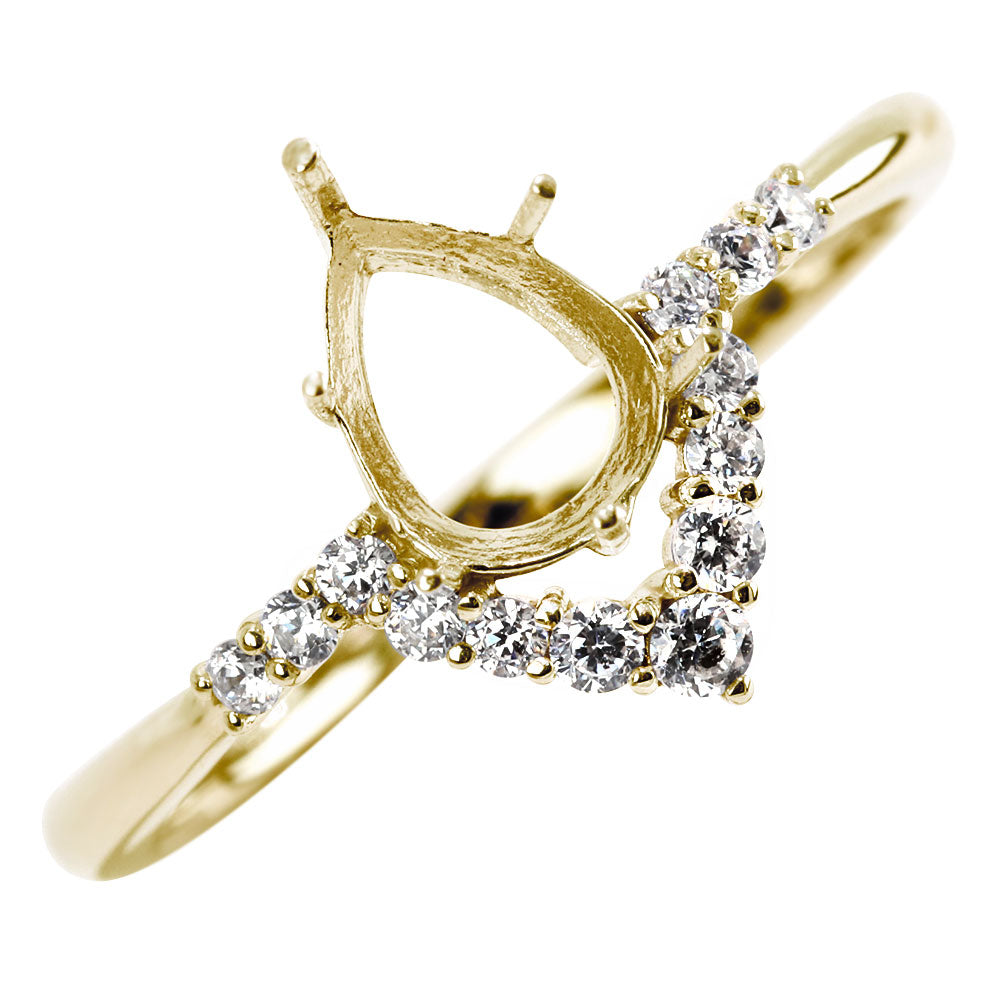 V字 レディース リング 空枠 セミオーダー ペアシェイプ 5mm×7mm 指輪 SV925 K10 K18 Pt900 ティアドロップ クラウン 細身 プリンセスリングン (品番 mr-0484-kw)