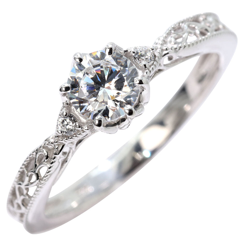 ダイヤモンド リング 鑑定書付き ミルグレイン K18 Pt900 大粒 0.5ct 高品質 SI VS VVS 唐草 透かし 婚約指輪 結婚記念日 おすすめ プレゼント (品番 mr-0487-4-cgl-2)