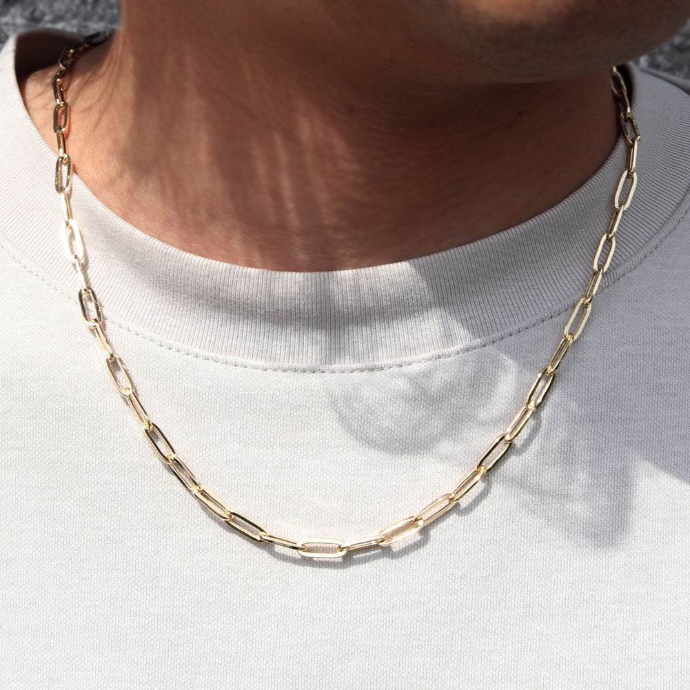 K18YG チェーン ネックレス ペーパークリップ メンズ 中空ネックレス 人気 おすすめ 18金 ゴールド チェーンのみ シンプル メンズジュエリー (品番 p-c-h-105-k18-m)